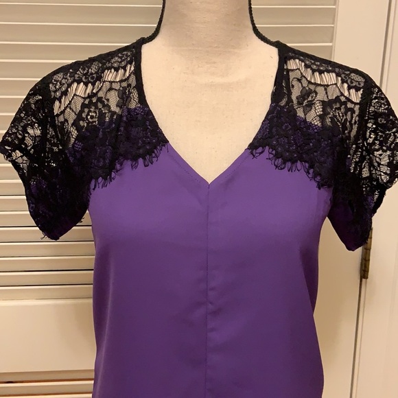 160. C. Luce Top in Purple with Black Lace - Picture 9 of 16